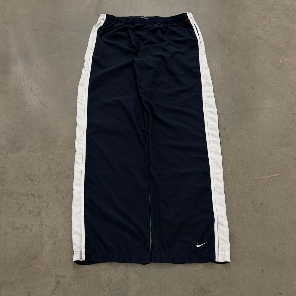 Nike Vintage Y2K Wide Leg Track Pants Navy Blue with White Side Stripe
